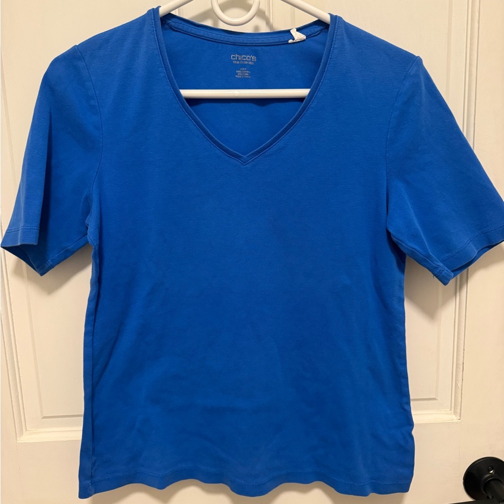 Chico's Royal Blue V-Neck Short Sleeve Tee